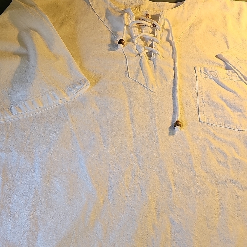 White‎ Henleystyle Lace-Up Shirt. XL. 100% Cotton.
